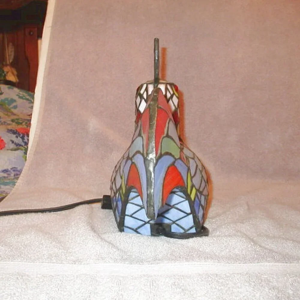 Vtg Tiffany Style Stained Glass Rooster Bird Table Lamp Night Light Off Switch